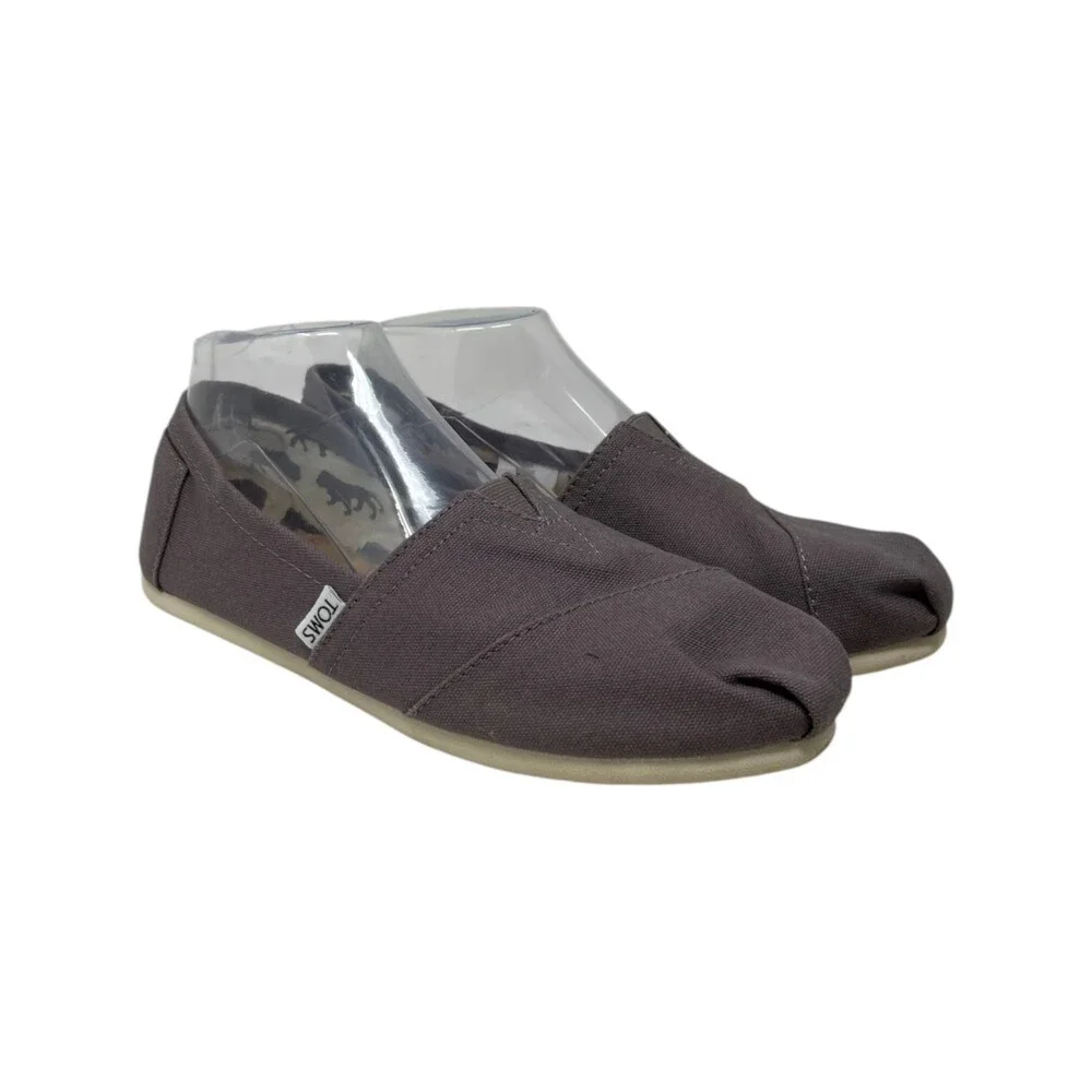 TOMS Shoes Alpargata Flat Women Size 9 Grey Solid Canvas Slip On Comfort Loafer